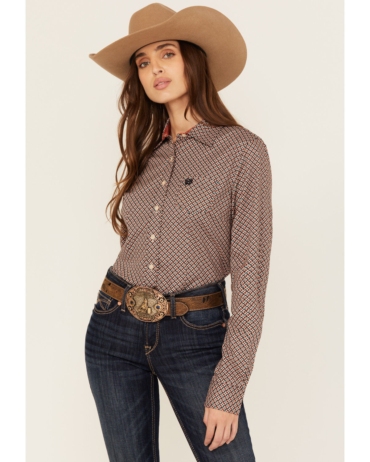 Cinch Women's Geo Print Long Sleeve Button-Down Western Shirt