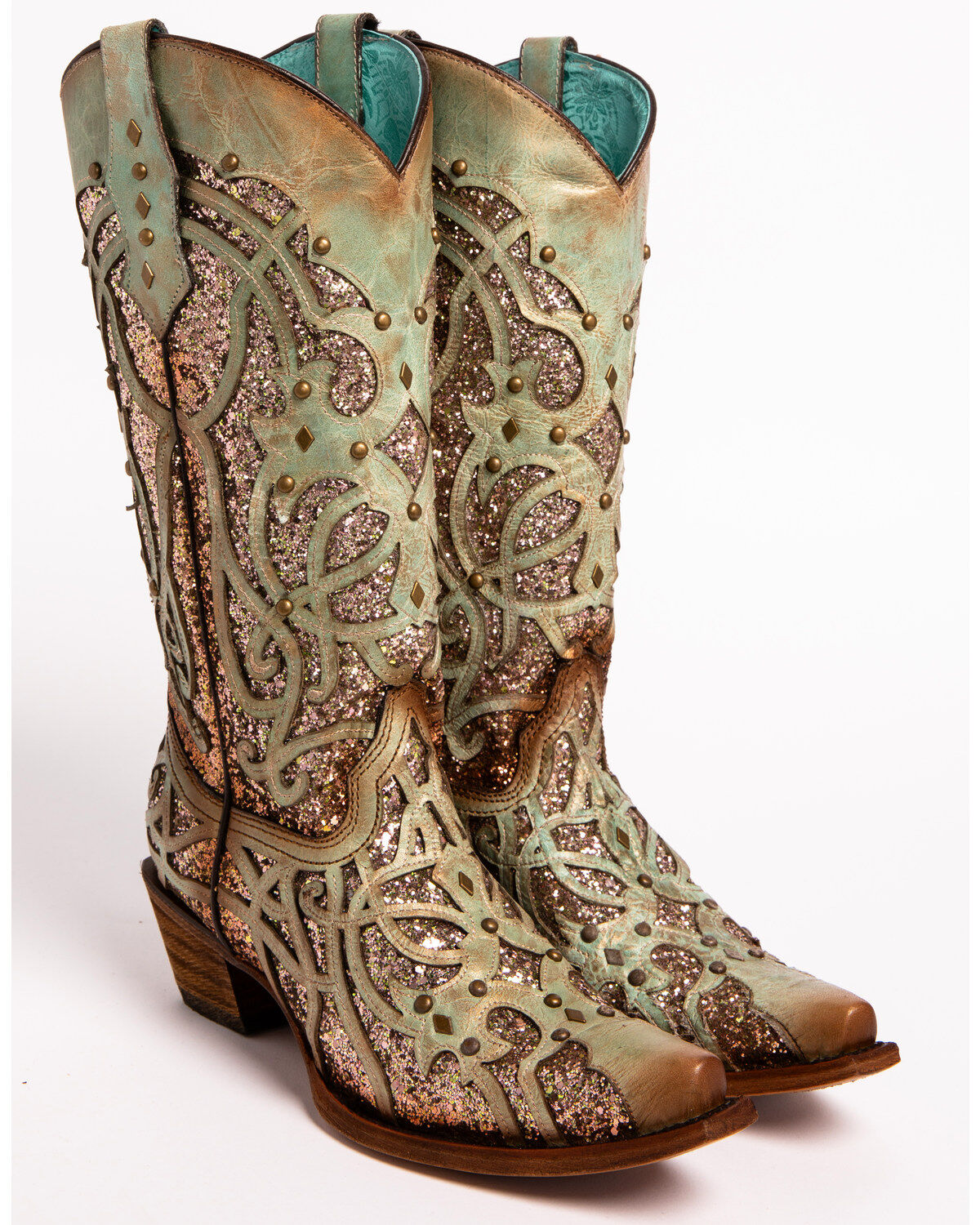 Corral Women's Mint Glitter Inlay Western Boots - Snip Toe