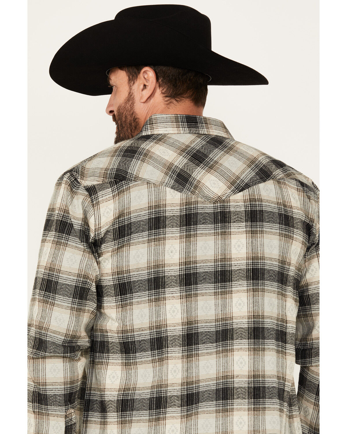 Moonshine Spirit Men's String Fellow Plaid Print Long Sleeve Snap Western Shirt
