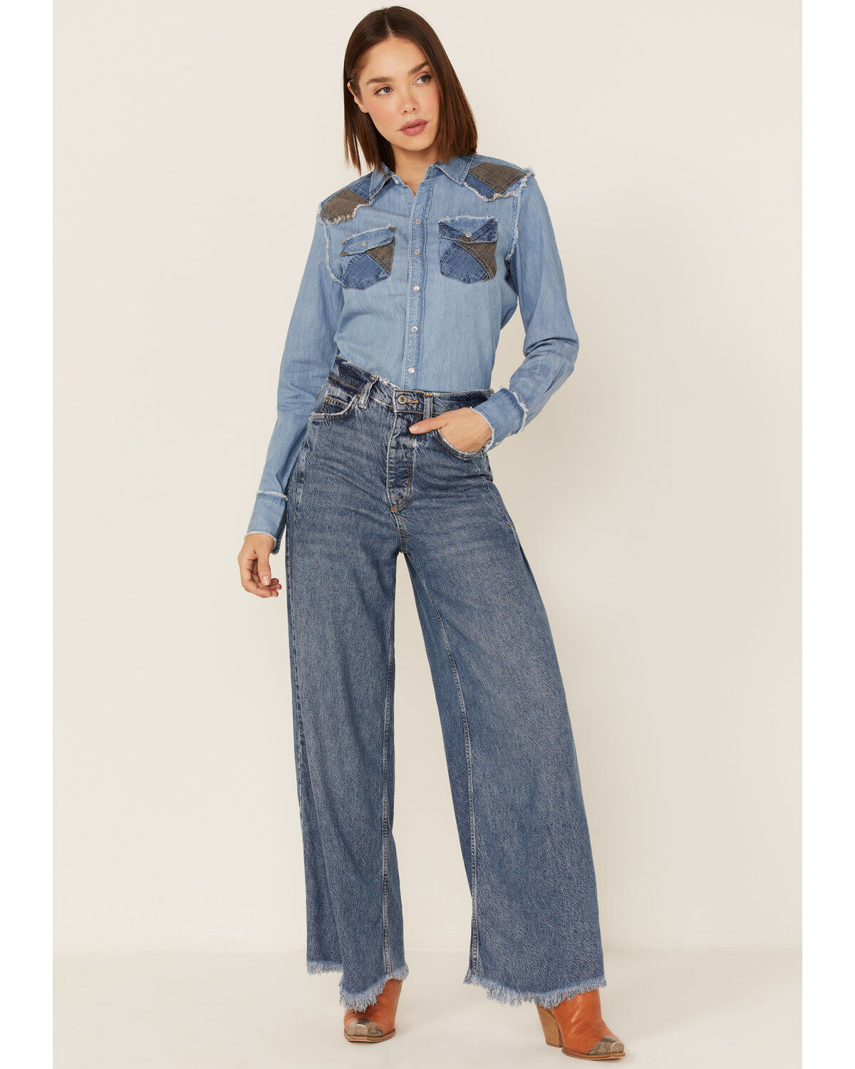 Kimes Ranch Women's KC Patched Denim Western Shirt