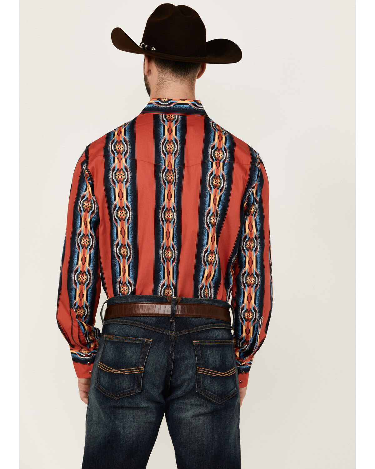 Wrangler Men's Checotah Southwestern Striped Print Long Sleeve Pearl Snap Western Shirt