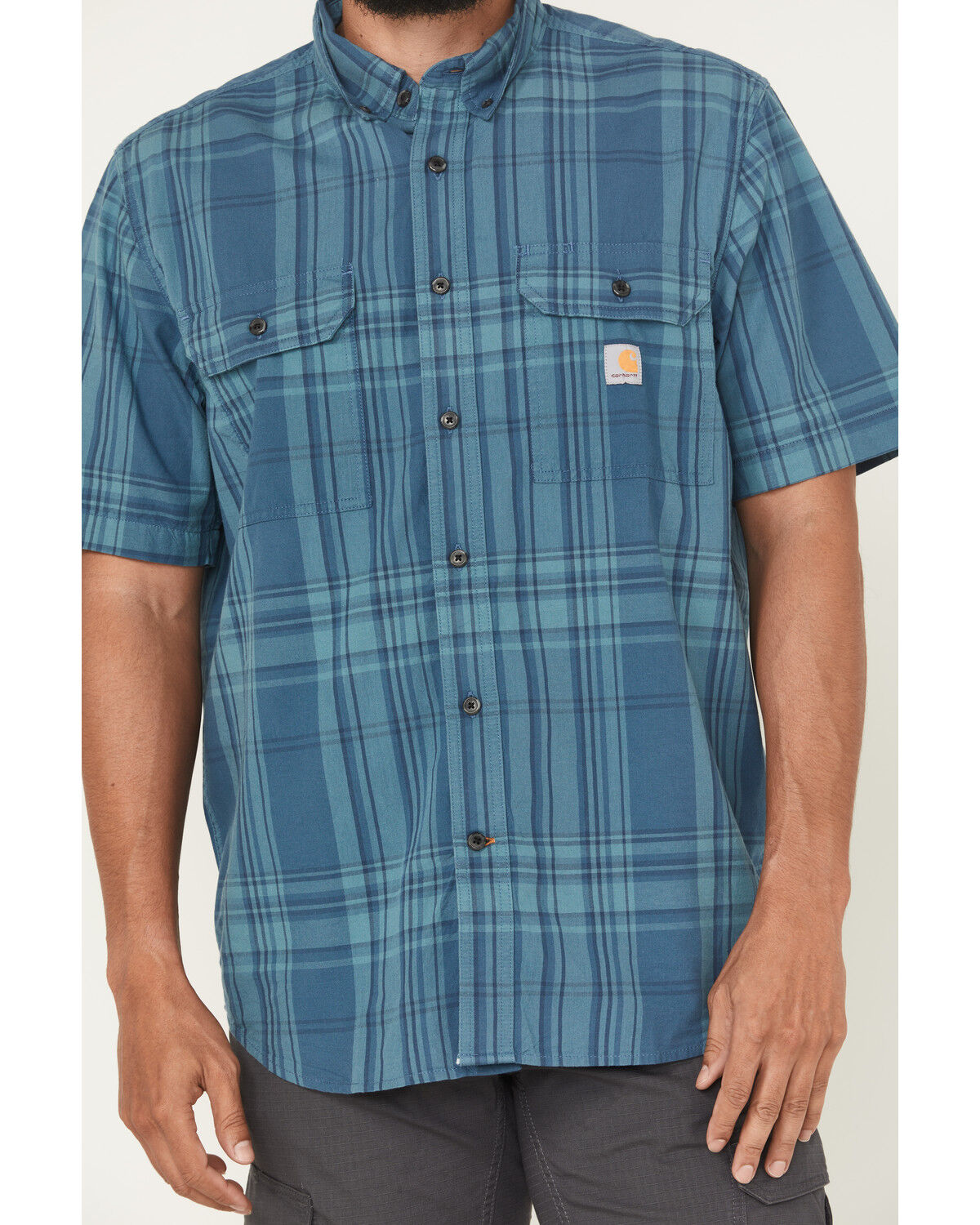 Carhartt Men's Plaid Print Loose Fit Midweight Short Sleeve Button-Down Work Shirt