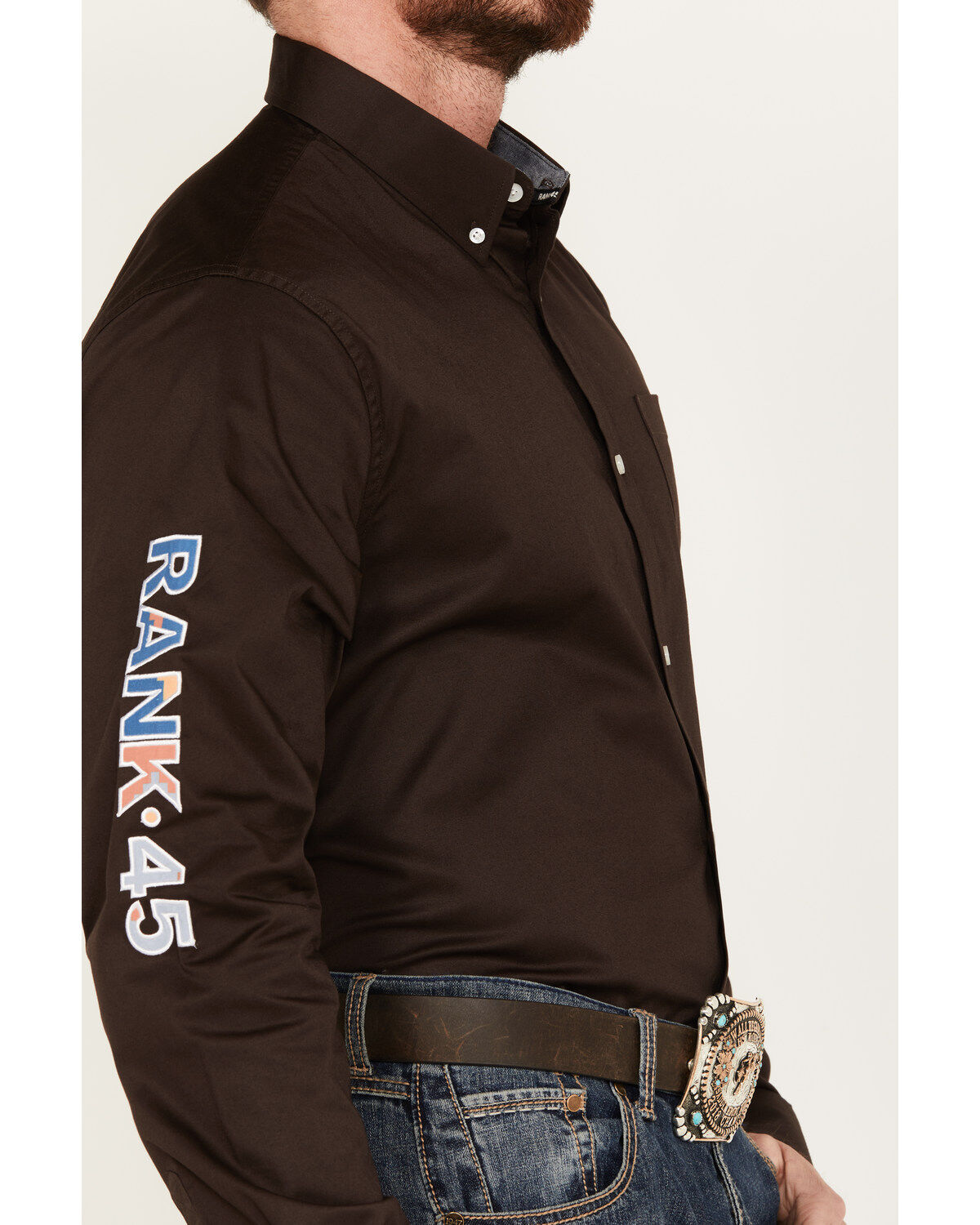 Rank 45® Men's Solid Basic Twill Logo Long Sleeve Button-Down Western Shirt