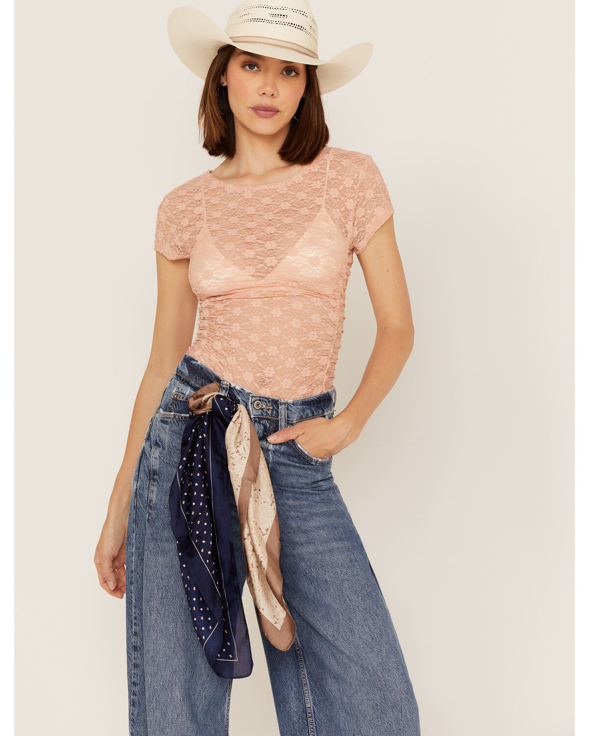 Free People Women's Keep It Simple Lace Short Sleeve Top