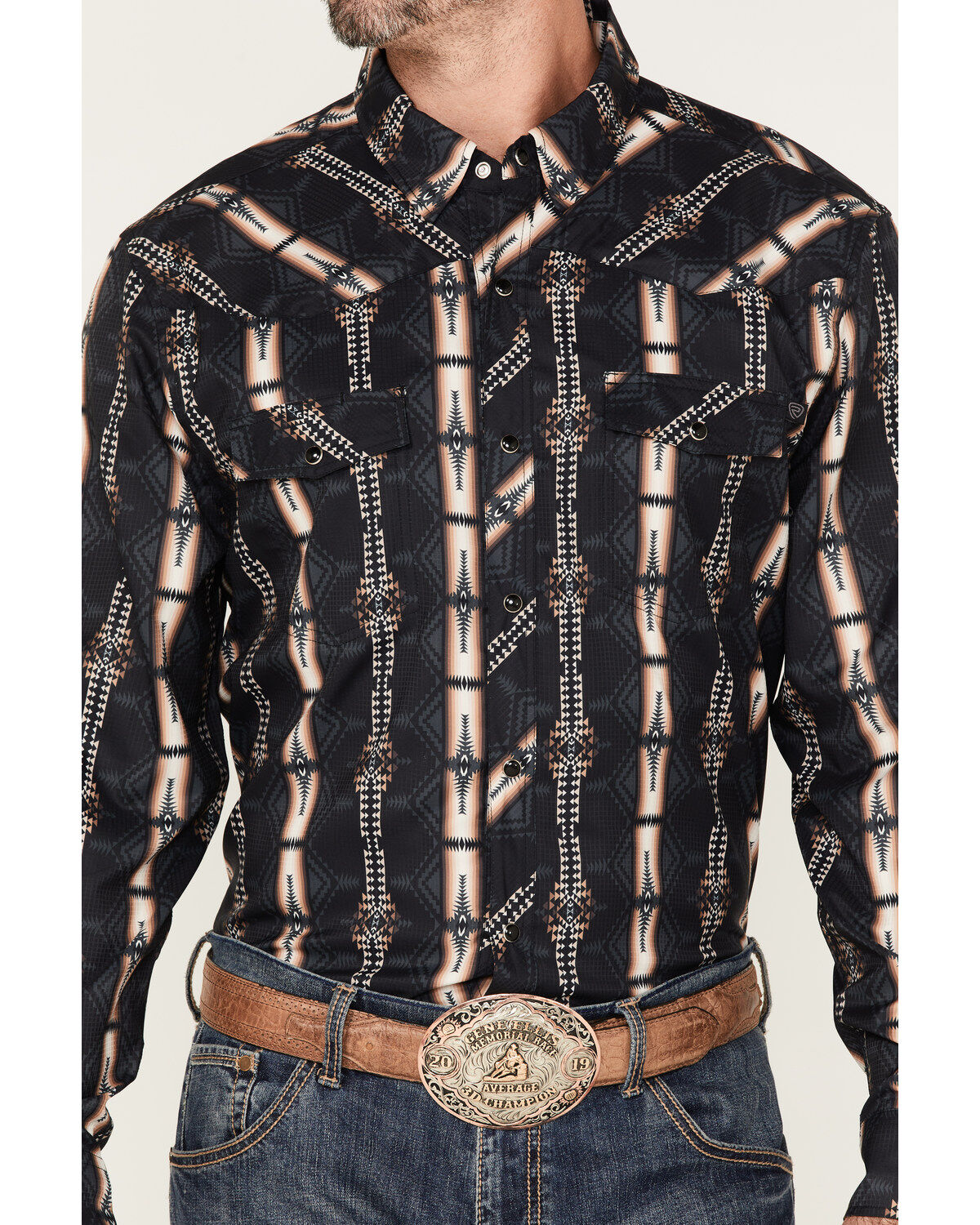 Rock & Roll Denim Men's Tek Southwestern Print Long Sleeve Pearl Snap Western Shirt
