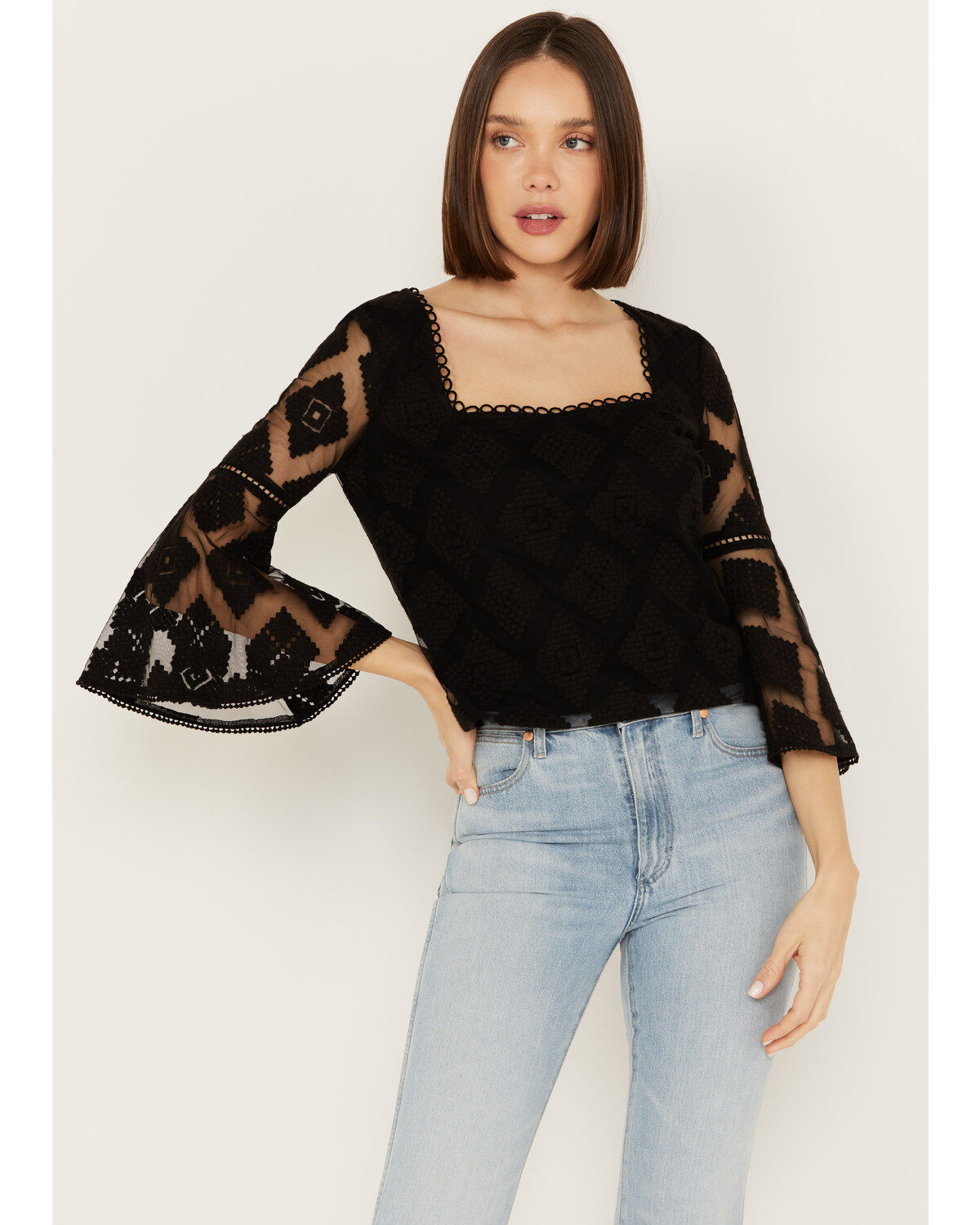 Shyanne Women's Diamond Embroidered Mesh Top
