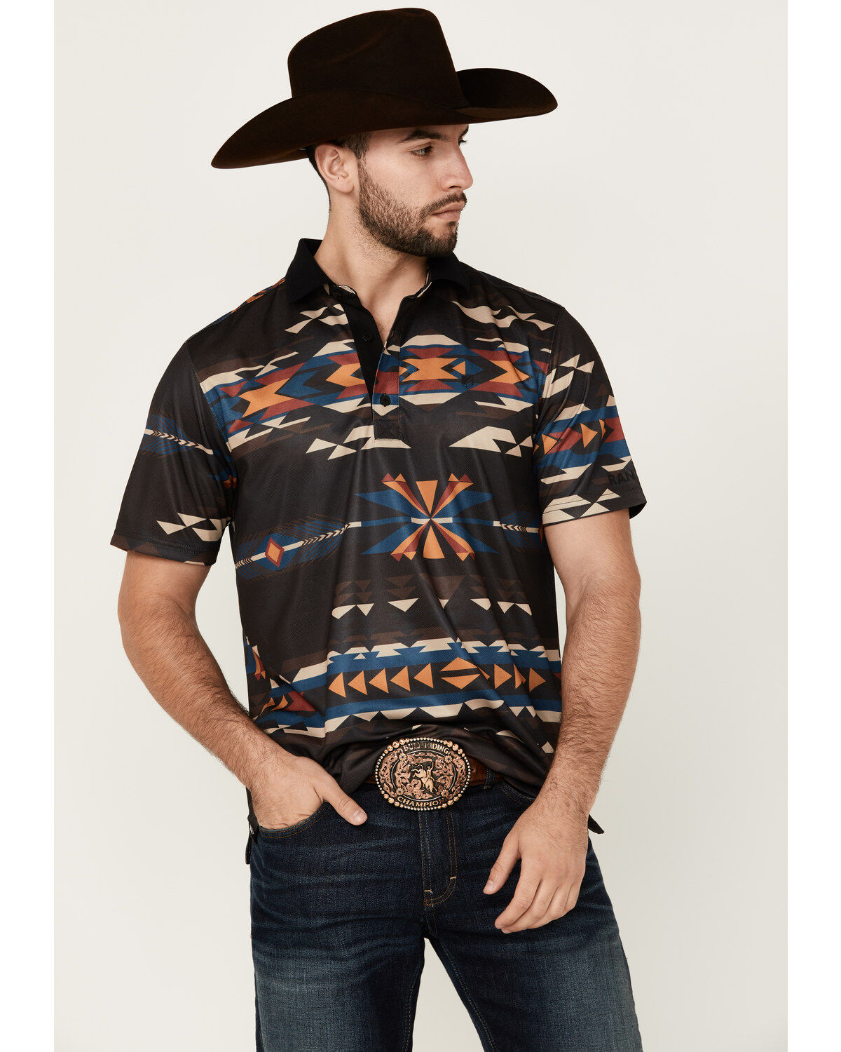 RANK 45® Men's Tarnation Southwestern Short Sleeve Button-Down Polo Shirt