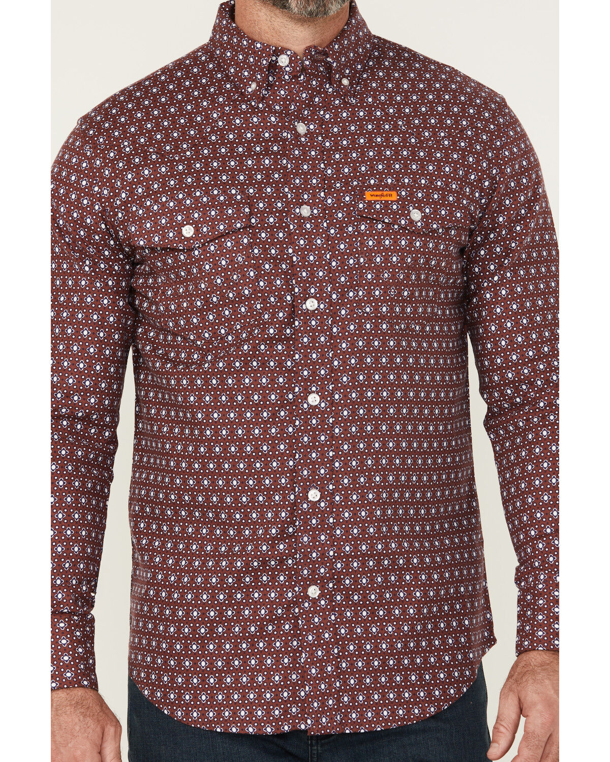 Wrangler Men's FR Geo Print Long Sleeve Button-Down Work Shirt