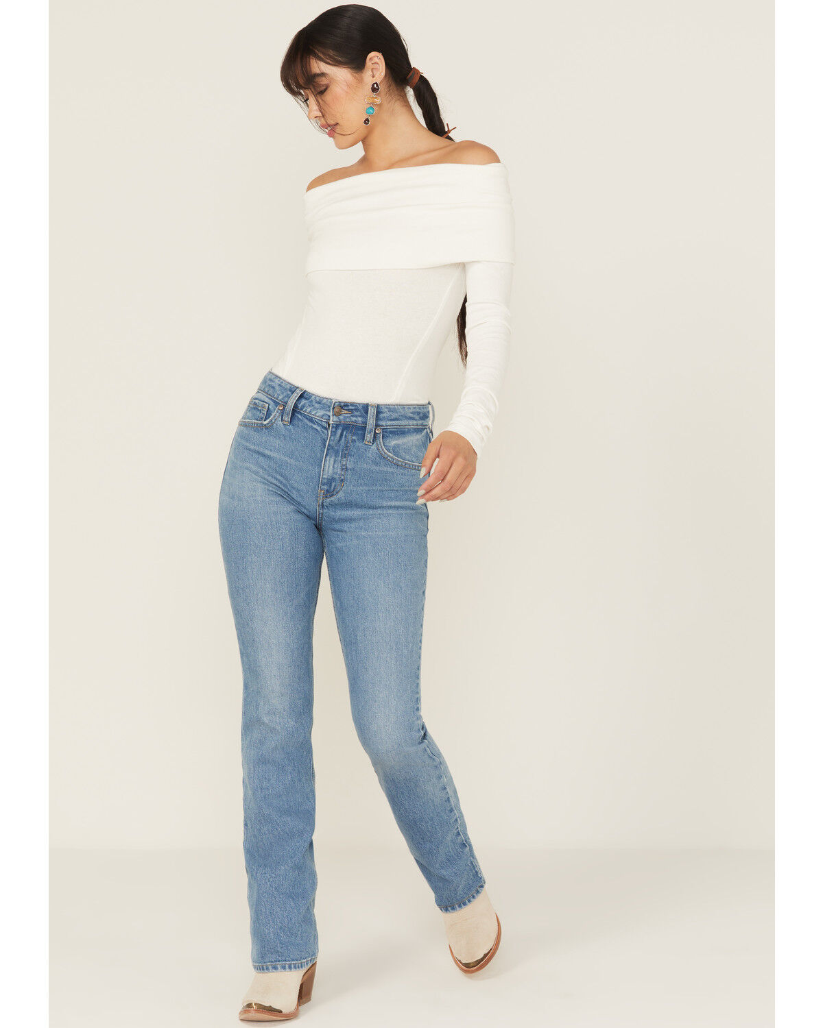 Shyanne Women's Georgia Medium Wash High Rise Skinny Bootcut Stretch Denim Jeans