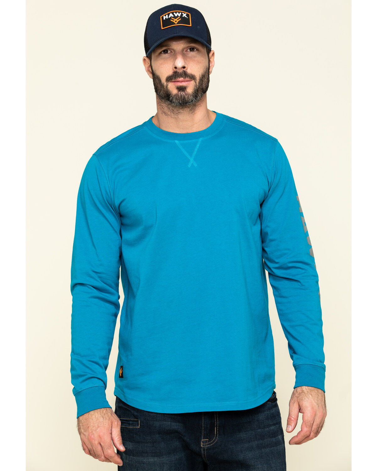 Hawx Men's Teal Sleeve Logo Long Sleeve Work T-Shirt - Tall