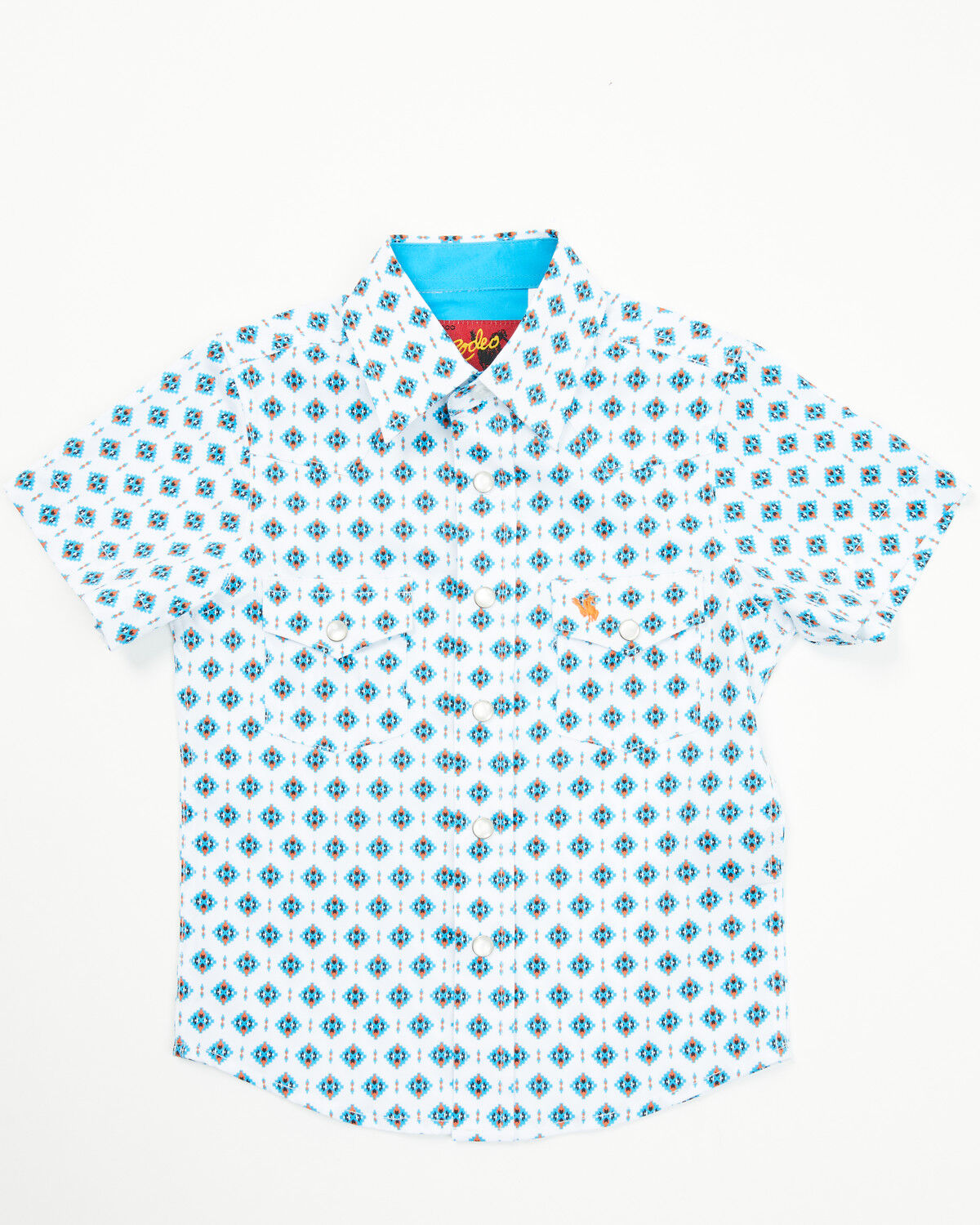 Rodeo Clothing Boys' Little Southwestern Print Short Sleeve Snap Stretch Western Shirt