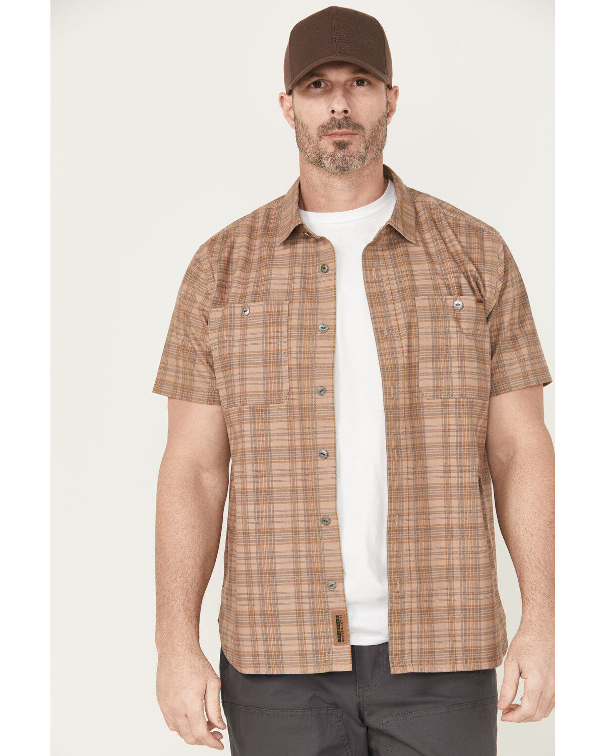 Lucky Brand Workwear Men's Plaid Print Short Sleeve Button-Down Work Shirt