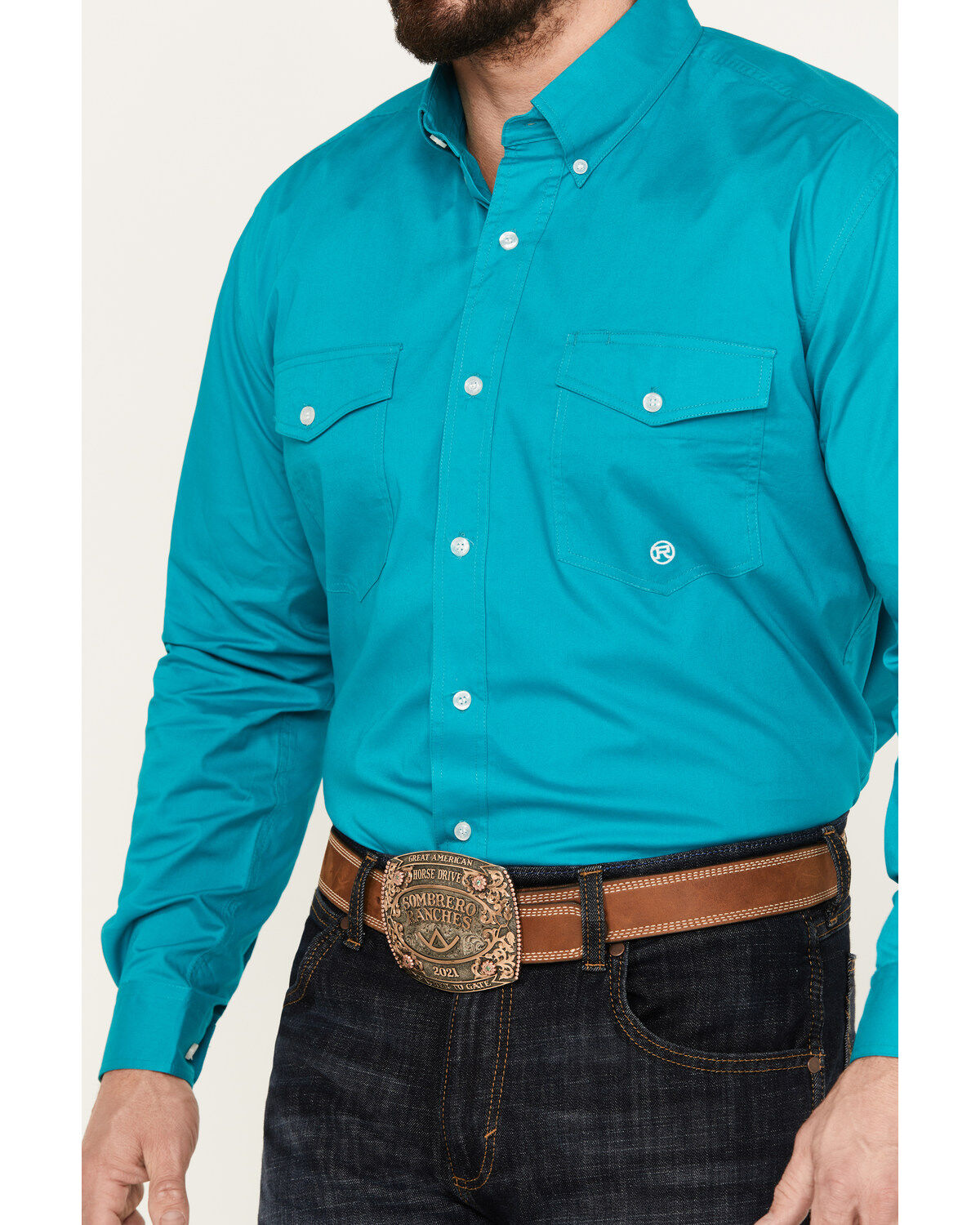 Roper Men's Amarillo Solid Long Sleeve Stretch Button Down Western Shirt