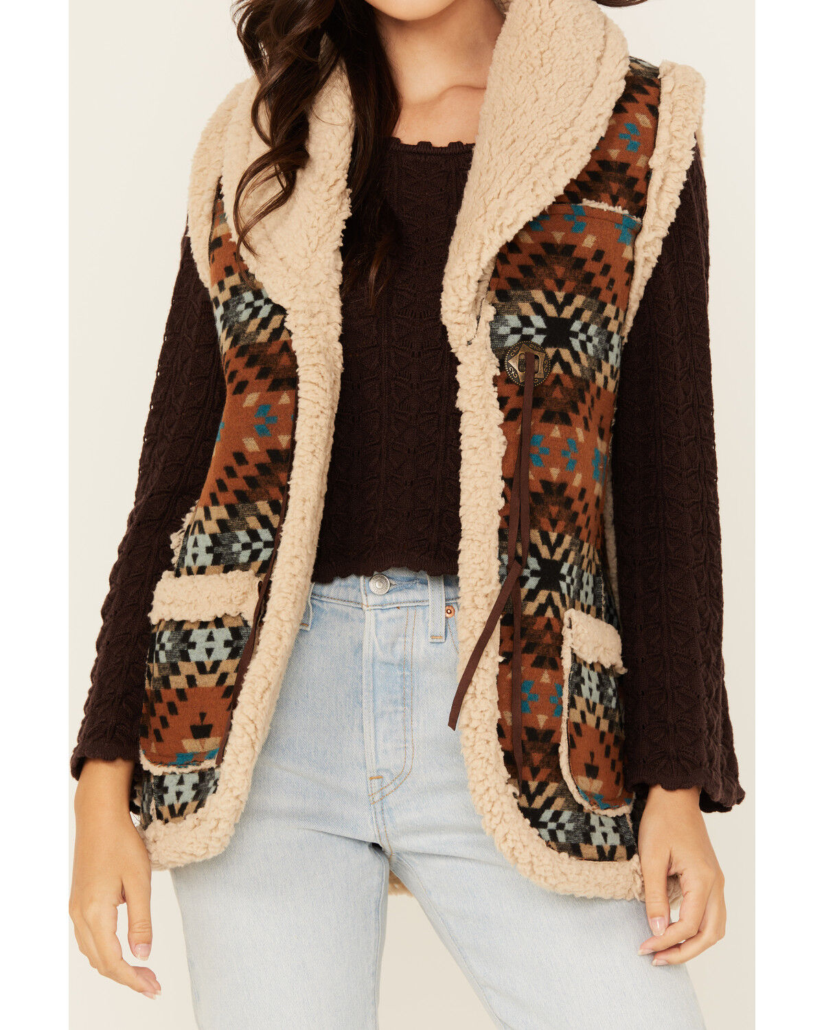 Cotton & Rye Women's Southwestern Print Sherpa Lined Vest