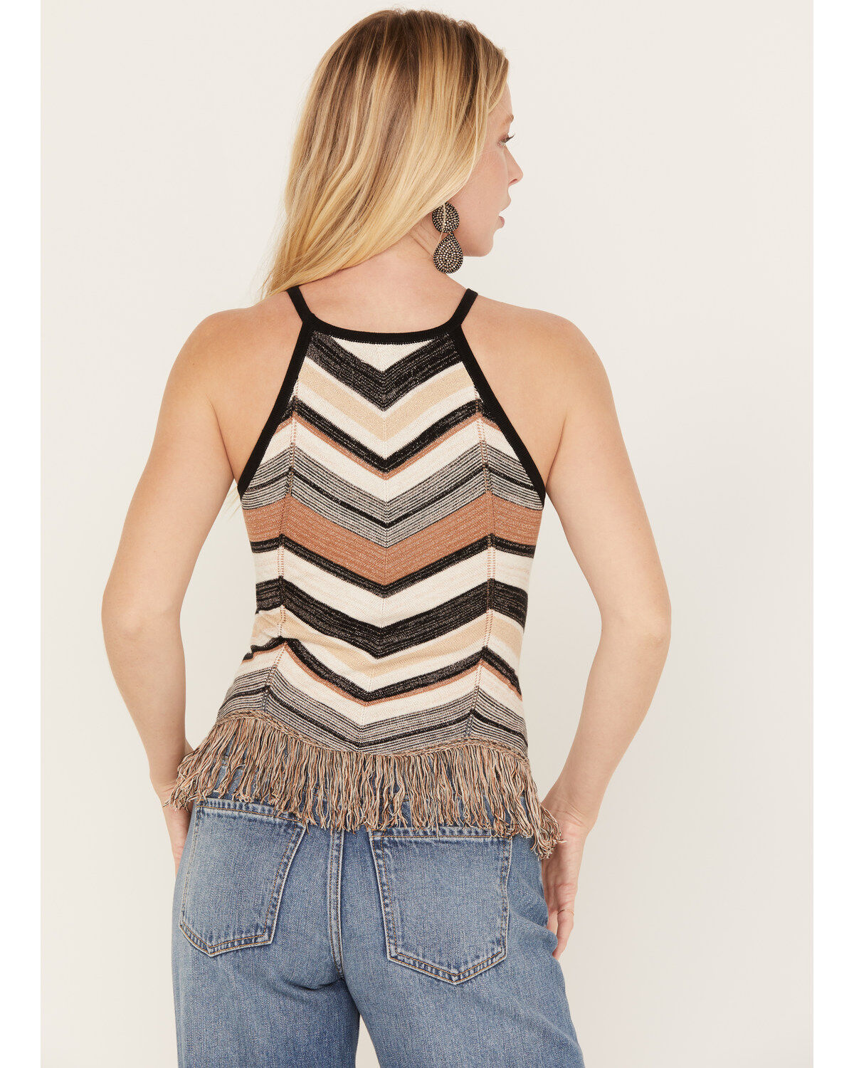 Shyanne Women's Zig Zag Fringe Halter Sweater Tank