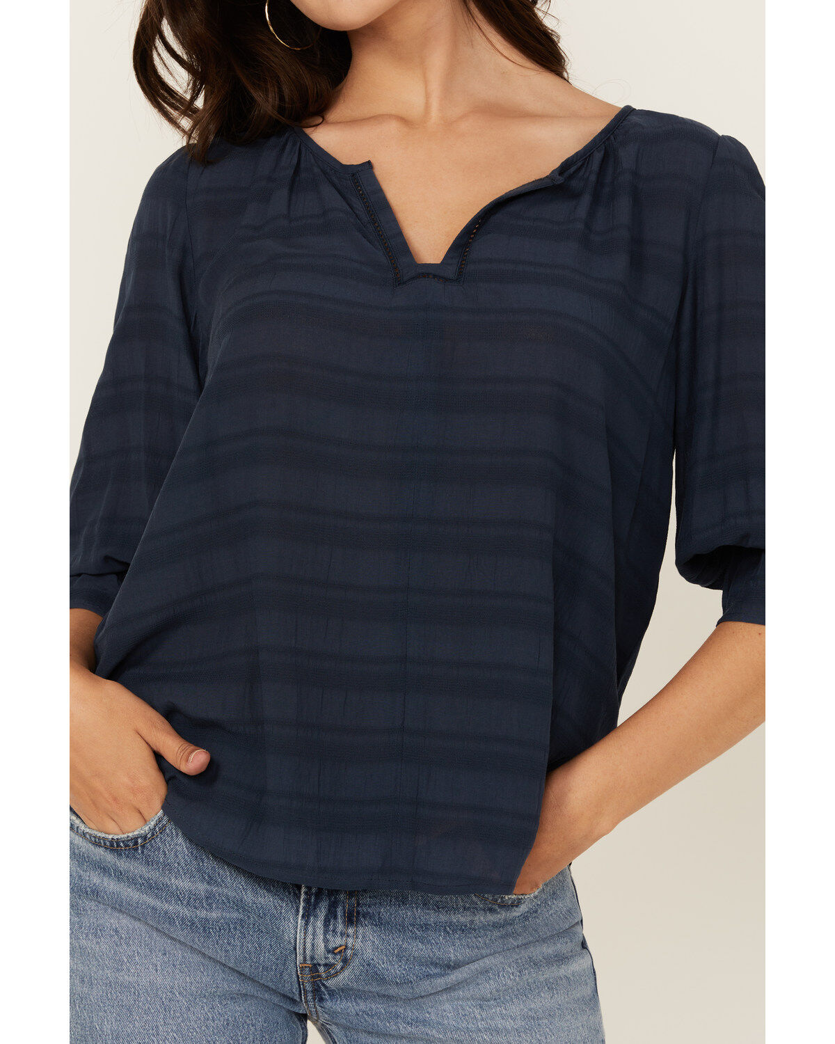 Shyanne Women's Cross Hatch Long Sleeve Peasant Blouse