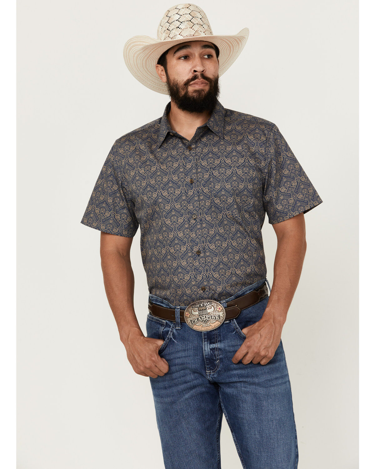 Gibson Trading Co Men's Rain Down Medallion Print Short Sleeve Button-Down Western Shirt