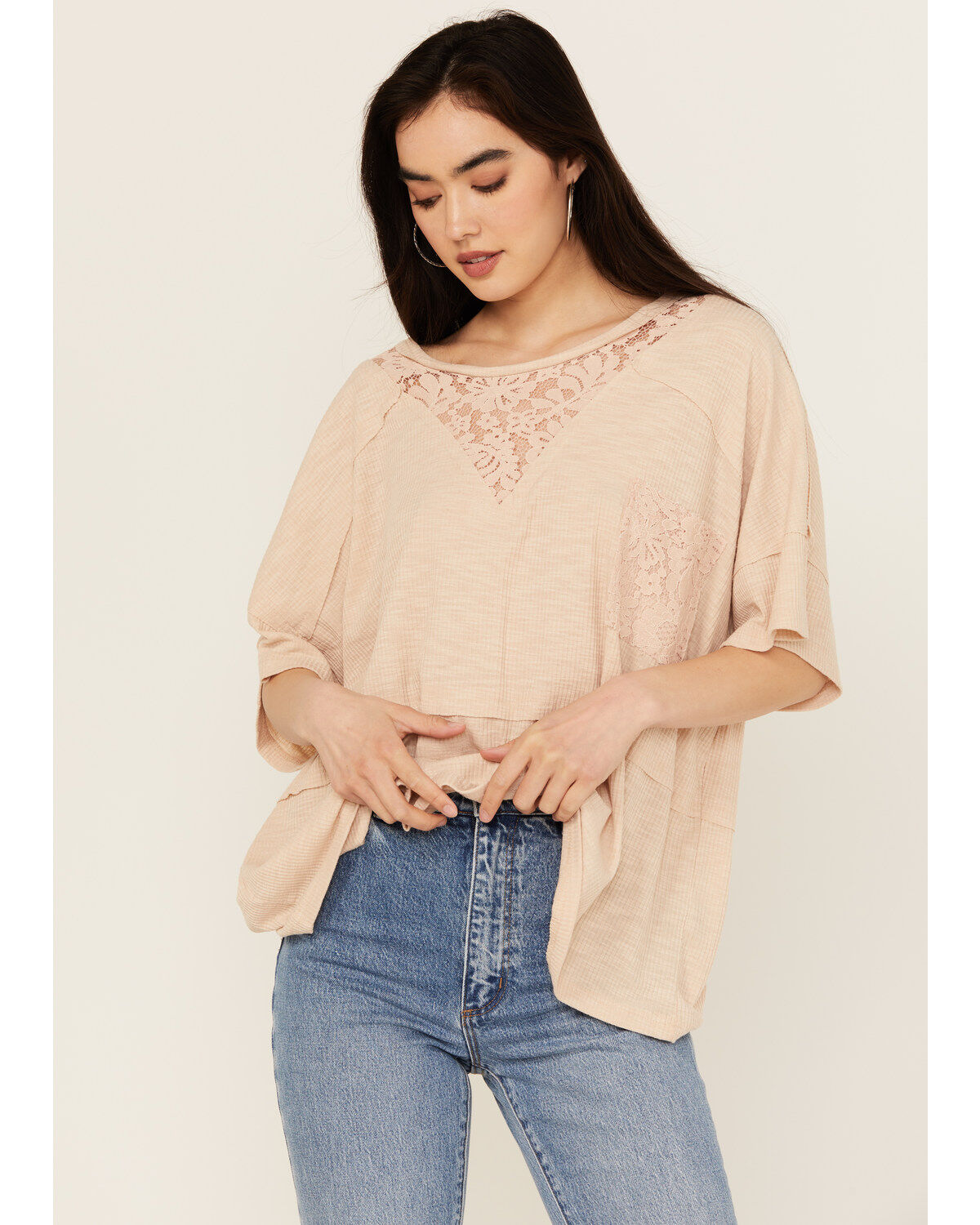 People of Leisure Women's Lace Short Sleeve Shirt