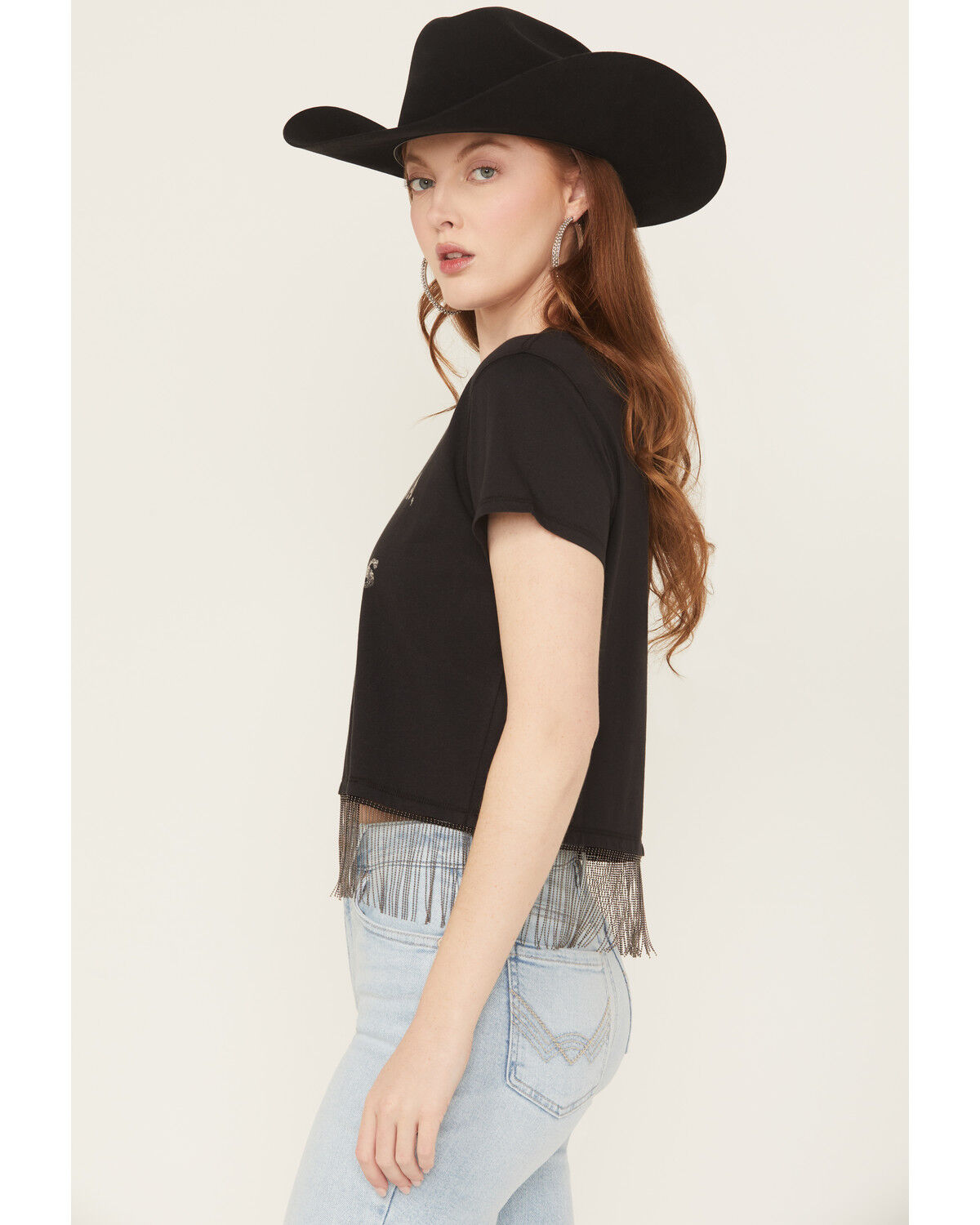 Idyllwind Women's Chase Tequila Ball Chain Fringe Short Sleeve Cropped Graphic Tee