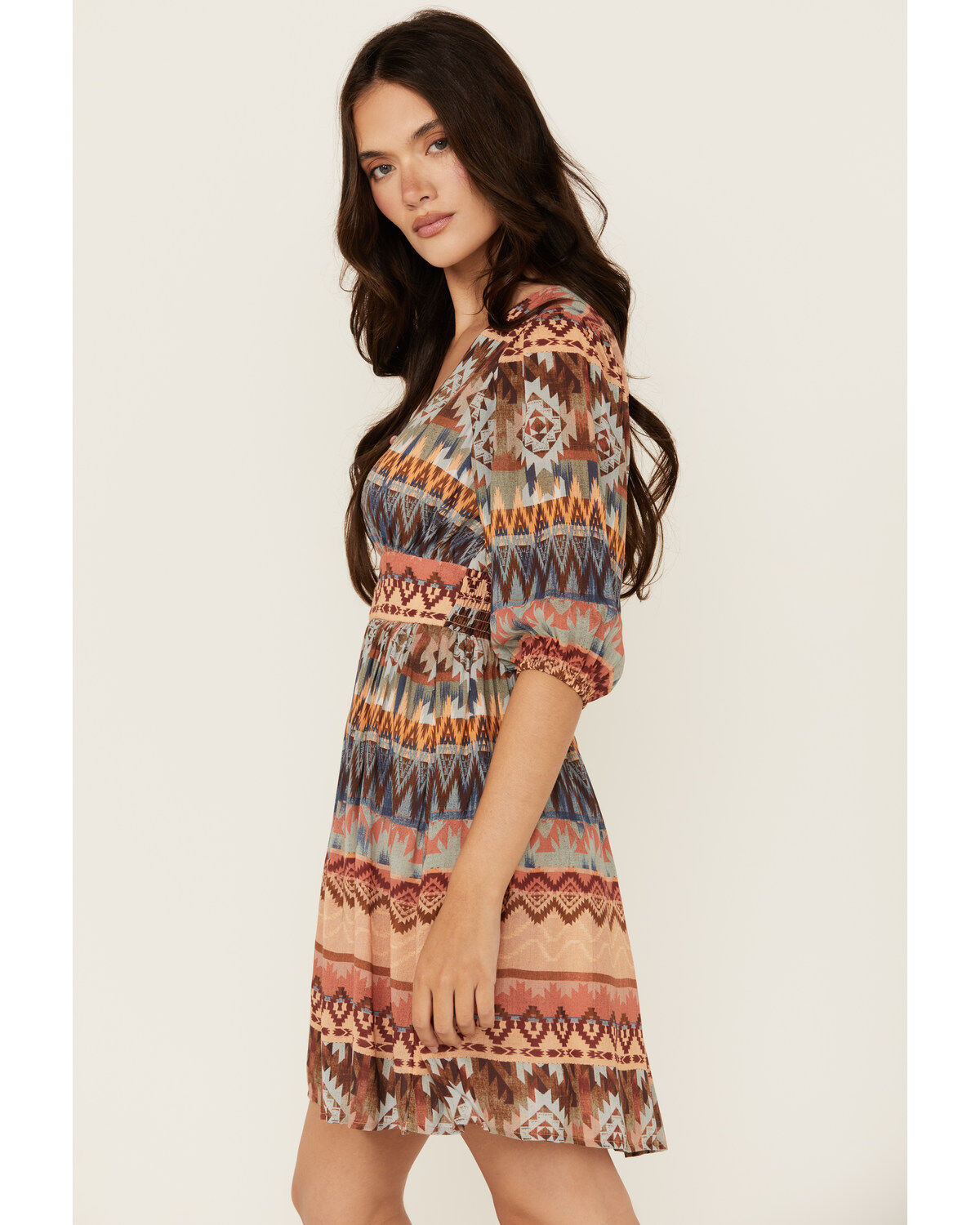 Shyanne Women's Southwestern Print Long Sleeve Mini Dress