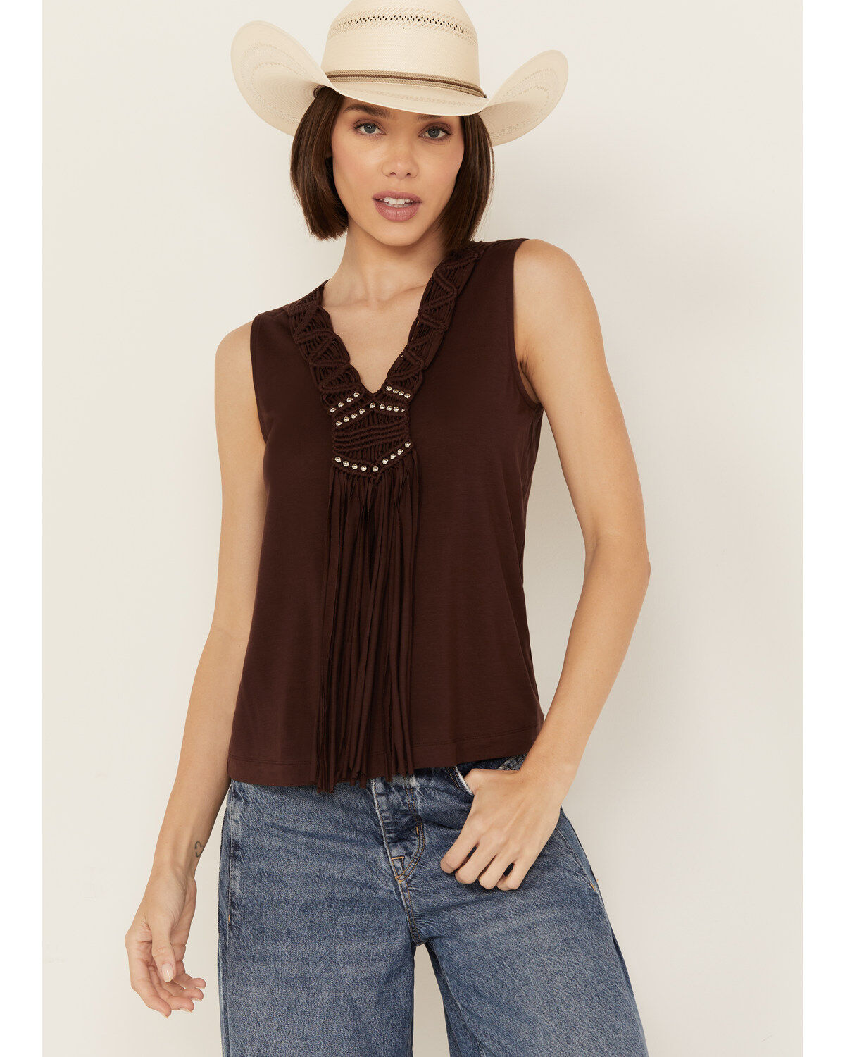 Shyanne Women's Beaded Crochet V Neck Tank
