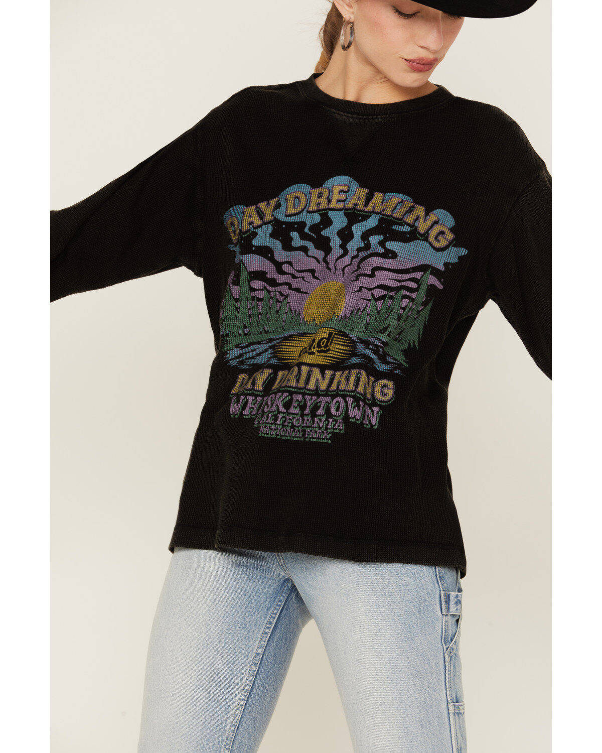 Cleo + Wolf Women's Day Dreaming, Day Drinking Graphic Thermal Pullover Sweatshirt
