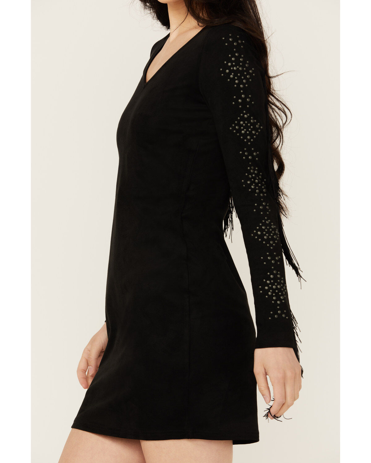 Idyllwind Women's Lois Studded Long Sleeve Fringe Mini Dress