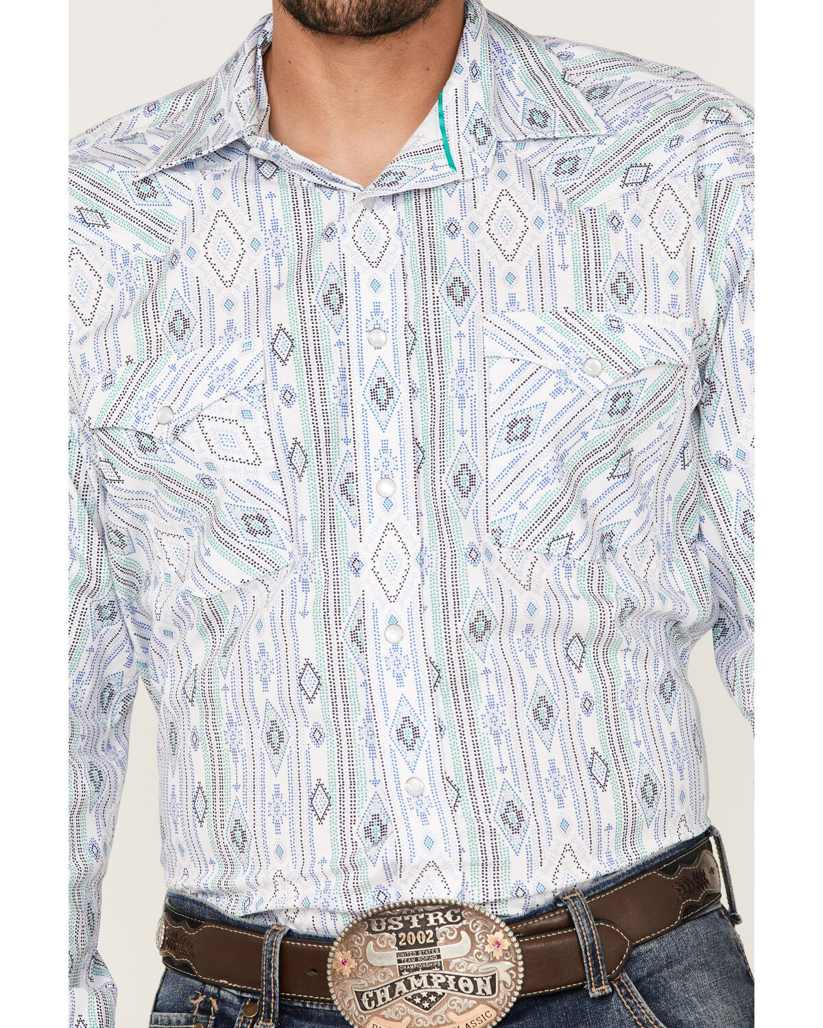 Rough Stock By Panhandle Men's Southwestern Dot Print Long Sleeve Pearl Snap Western Shirt