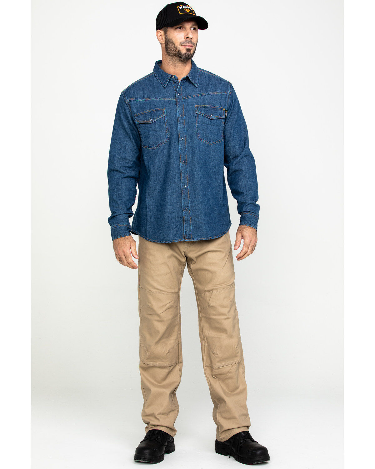 Hawx Men's Stonewashed Denim Snap Western Long Sleeve Work Shirt - Tall