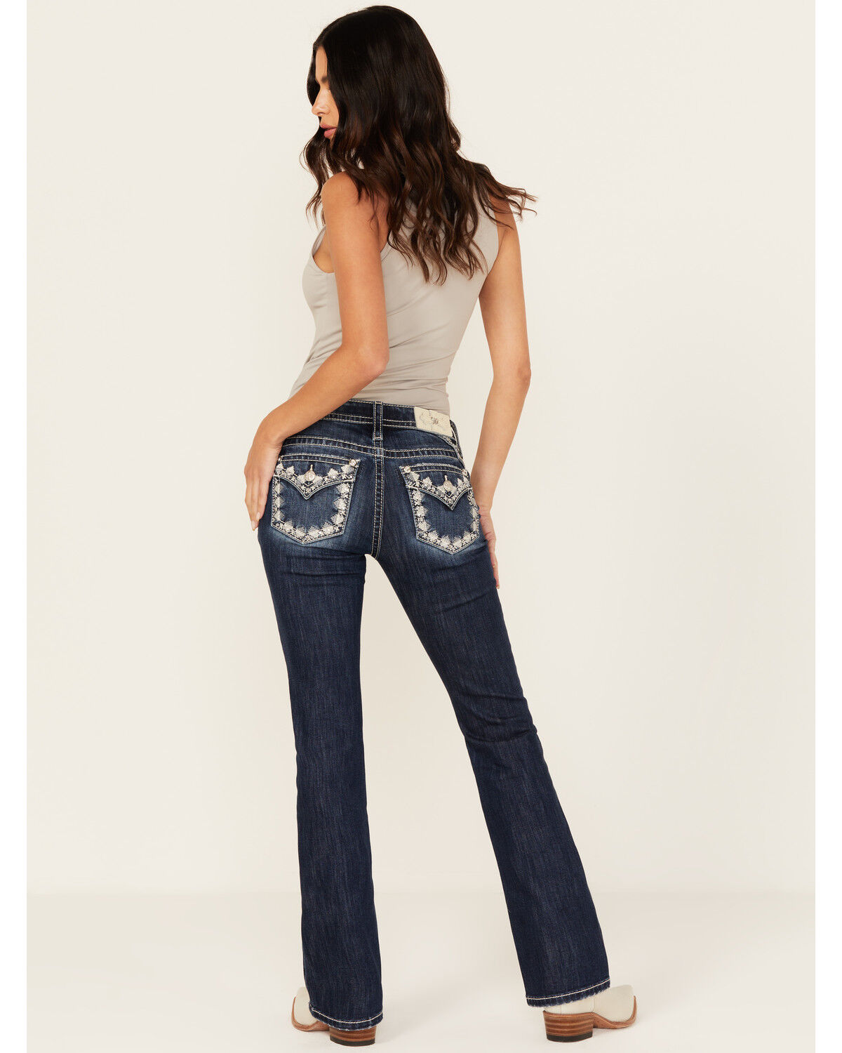 Miss Me Women's Dark Wash Mid Rise Bootcut Stretch Denim Jeans