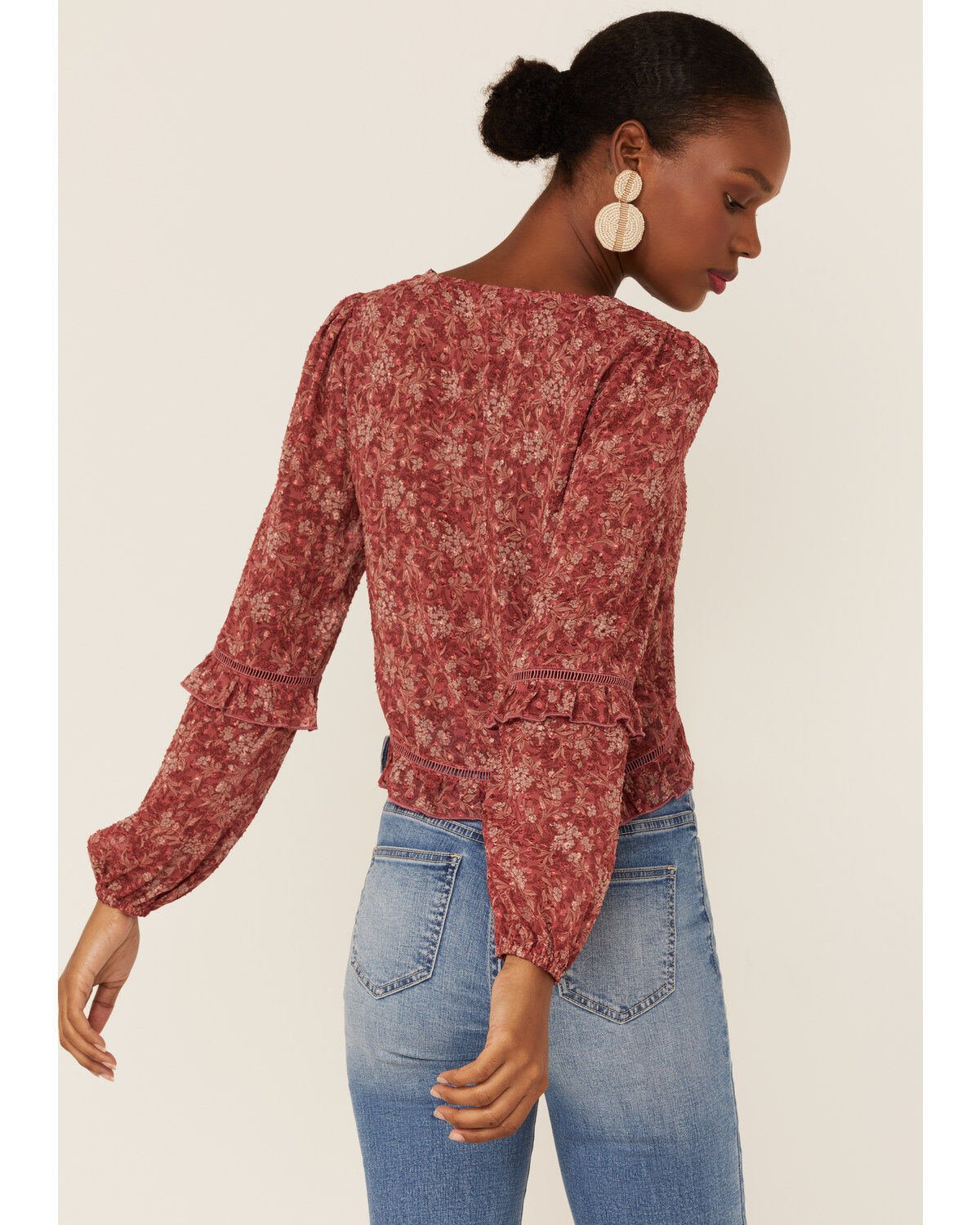 En Crème Women's Floral Ruffle Hem Blouse