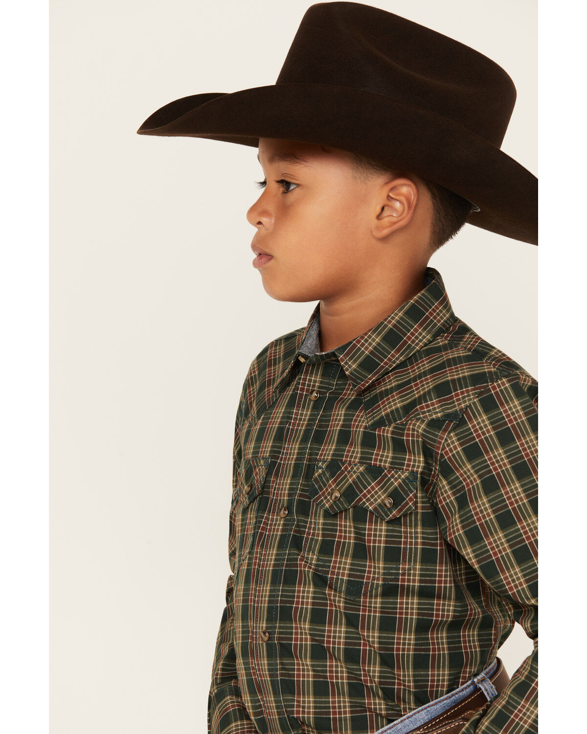 Cody James Boys' Douglas Fir Plaid Print Long Sleeve Snap Western Shirt