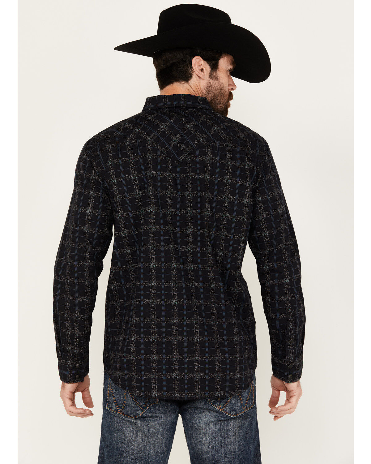 Moonshine Spirit Men's Shooting Star Plaid Print Long Sleeve Snap Western Shirt
