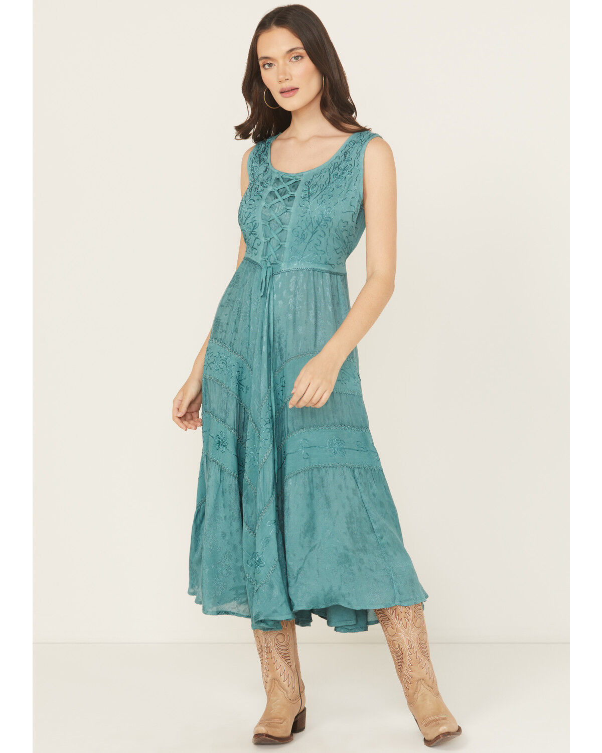 Scully Women's Lace-Up Jacquard Midi Dress