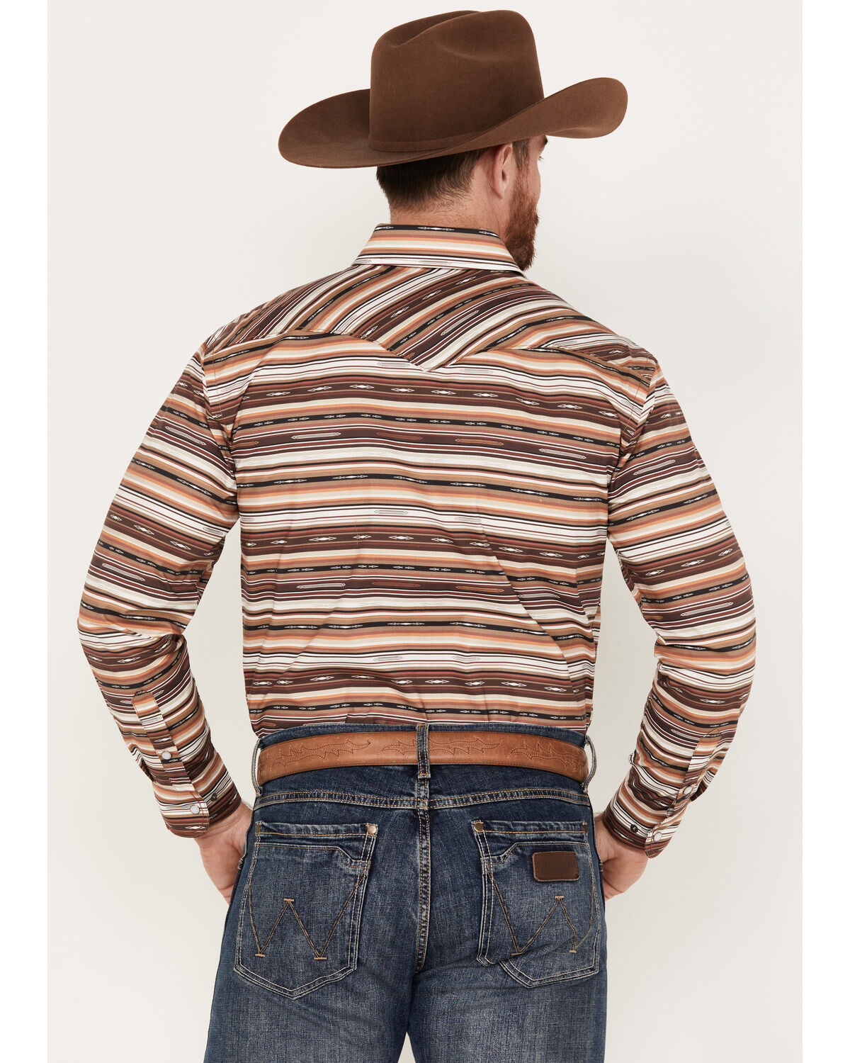 Rough Stock by Panhandle Men's Southwestern Striped Long Sleeve Western Pearl Snap Shirt
