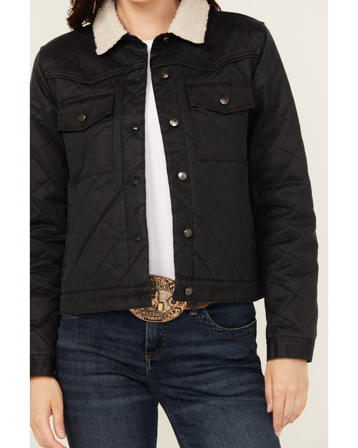 Shyanne Women's Oil Skinned Quilted Sherpa Trimmed Jacket