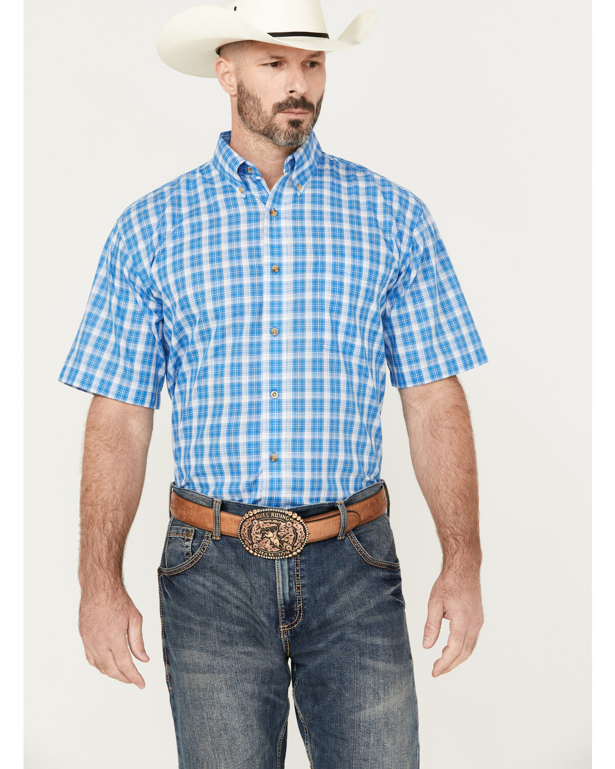 Wrangler Riata Men's Assorted Plaid Print Short Sleeve Button-Down Western Shirt