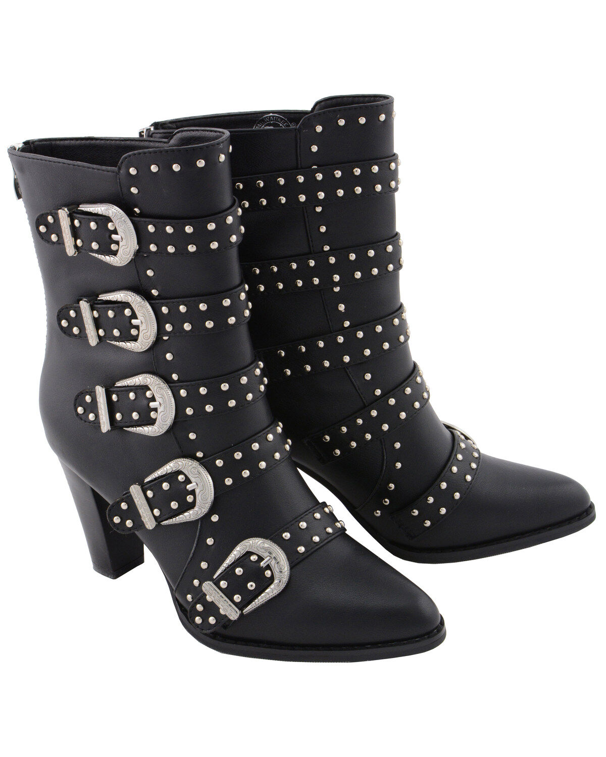 Milwaukee Leather Women's Studded Buckle Up Boots - Round Toe