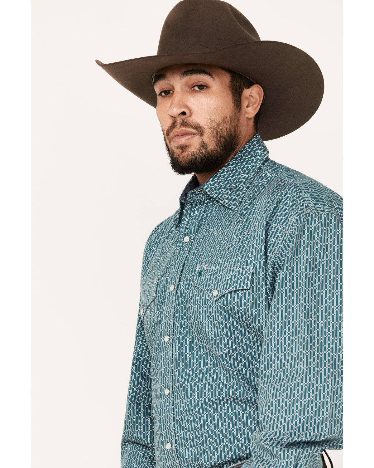 Stetson Men's Geo Print Long Sleeve Pearl Snap Western Shirt