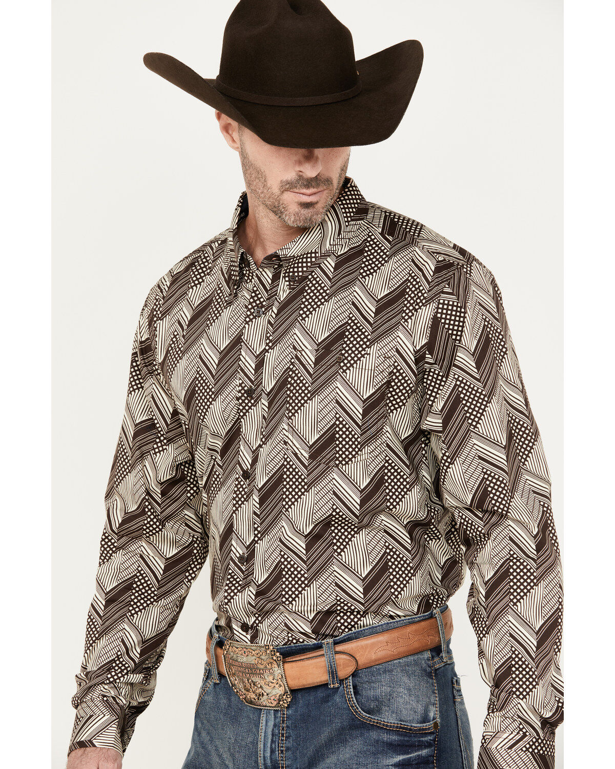 RANK 45® Men's Altonwon Striped Geo Print Long Sleeve Button-Down Western Shirt