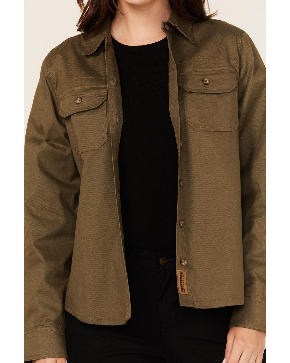 Lucky Brand Workwear Women's Solid Twill Long Sleeve Button-Down Stretch Work Shirt