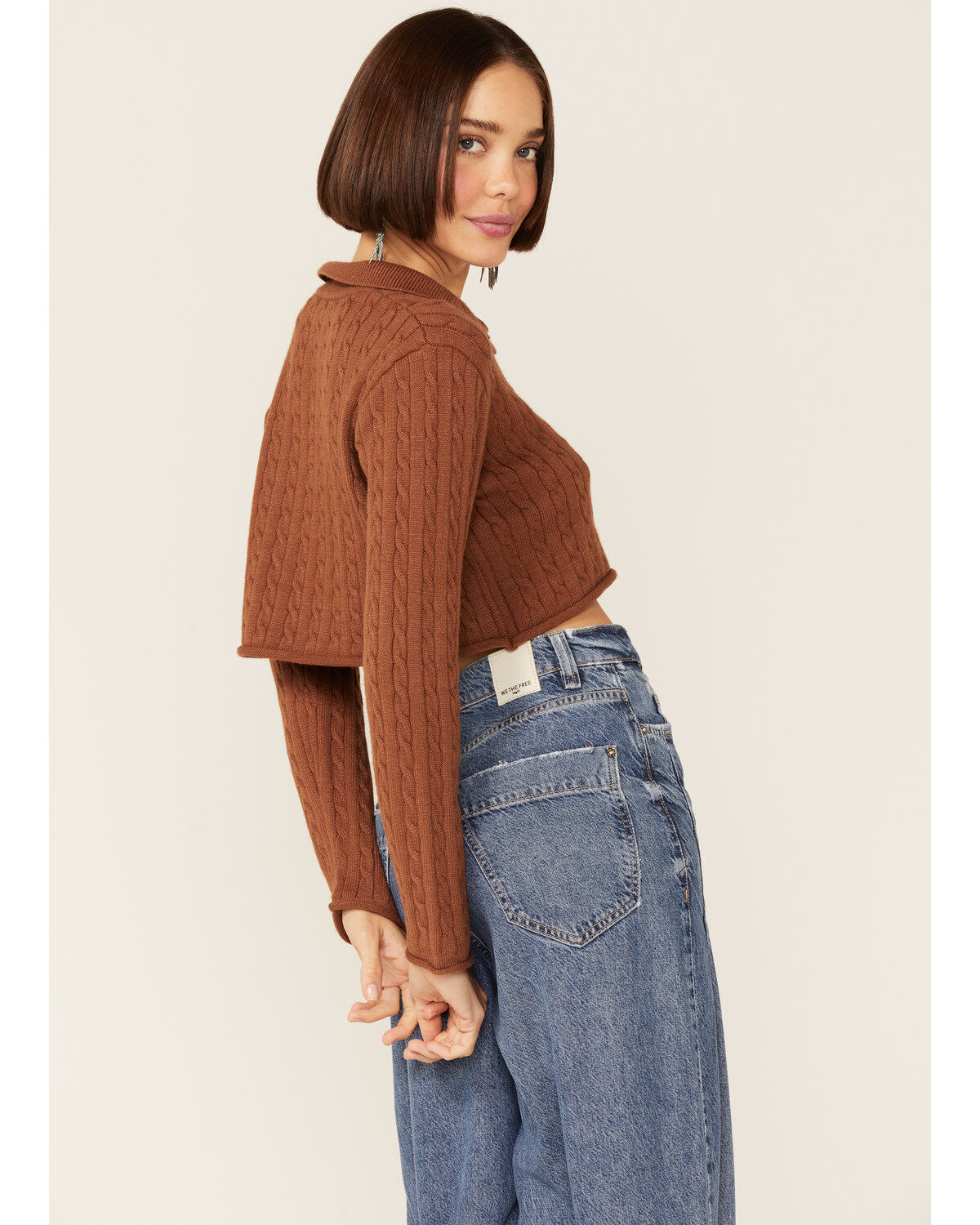 Callahan Women's Rootbeer Brown Cable Knit Long Sleeve Daisy Polo