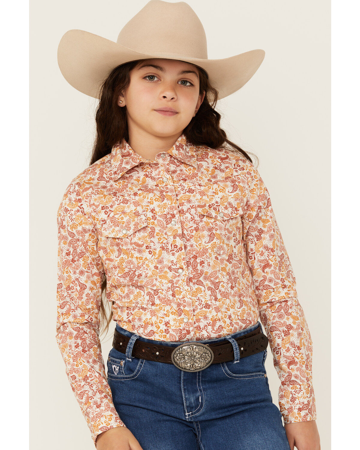 Shyanne Girls' Ash Floral Print Long Sleeve Pearl Snap Stretch Western Shirt