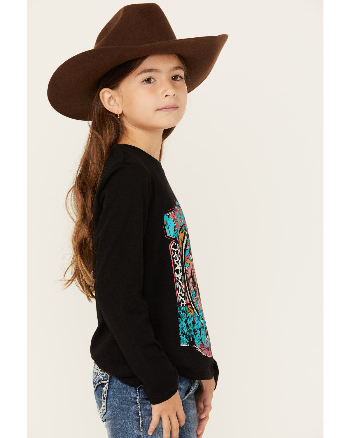 Rock & Roll Denim Girls' Western Cactus Long Sleeve Graphic Tee