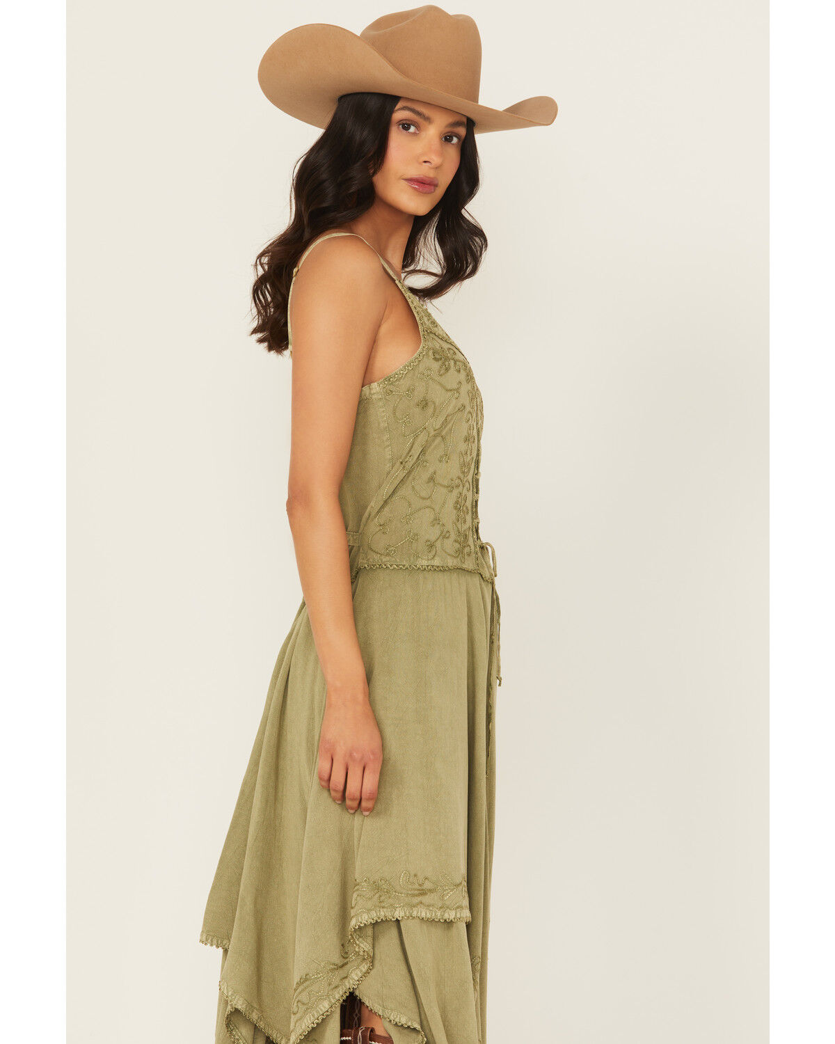 Scully Women's Sleeveless Hanky Hem Jacquard Midi Dress