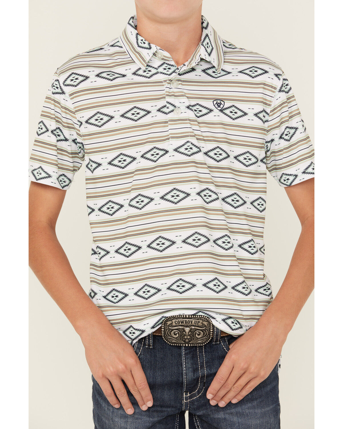 Ariat Boys' Southwestern Print Short Sleeve Button-Down Polo Shirt