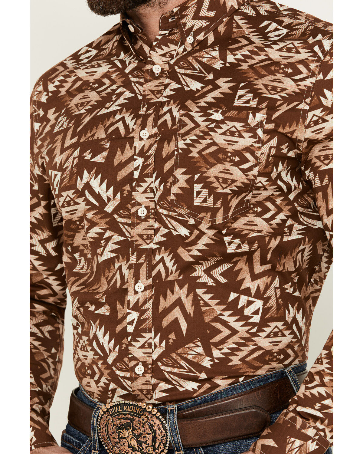 RANK 45&reg; Men's Hopewood Abstract Southwestern Print Long Sleeve Button-Down Stretch Western Shirt