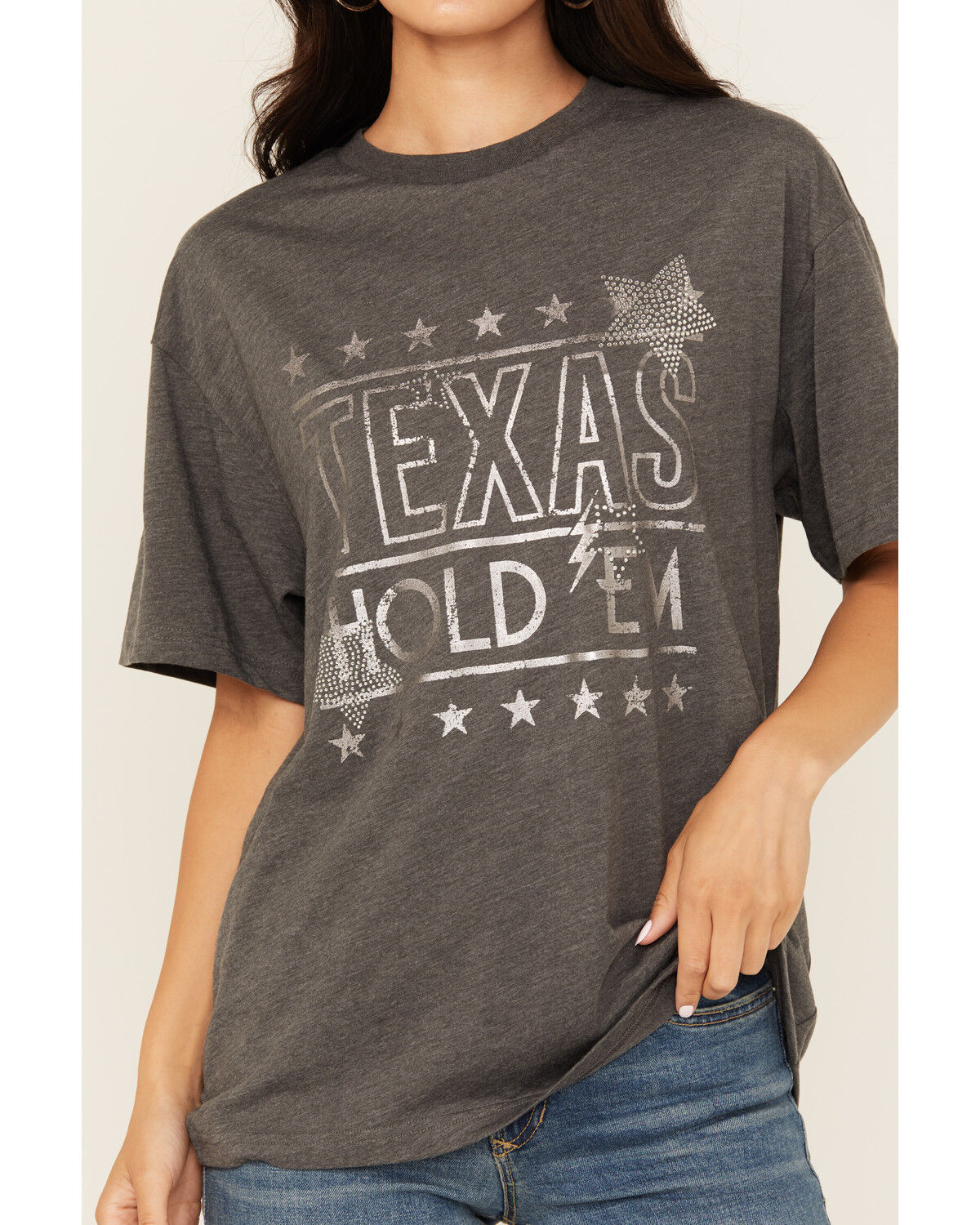 Youth in Revolt Women's Texas Hold Em Rhinestone Short Sleeve Graphic Tee