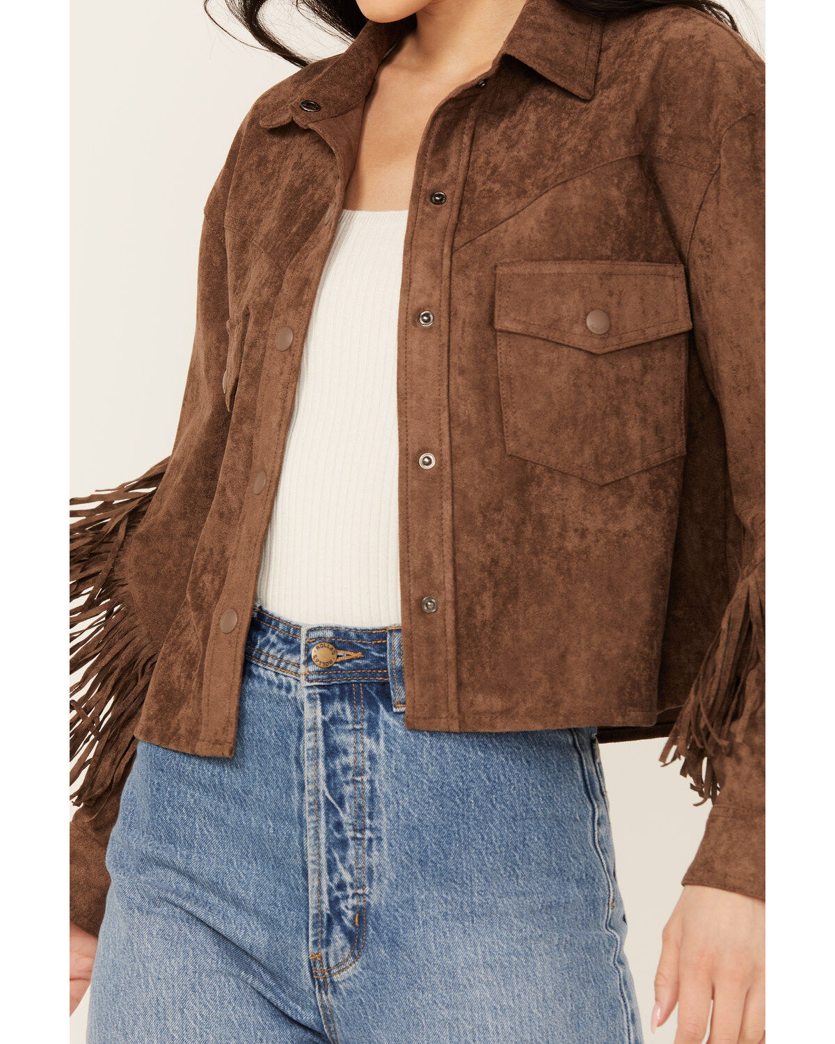 BLANKNYC Women's Faux Suede Fringe Jacket