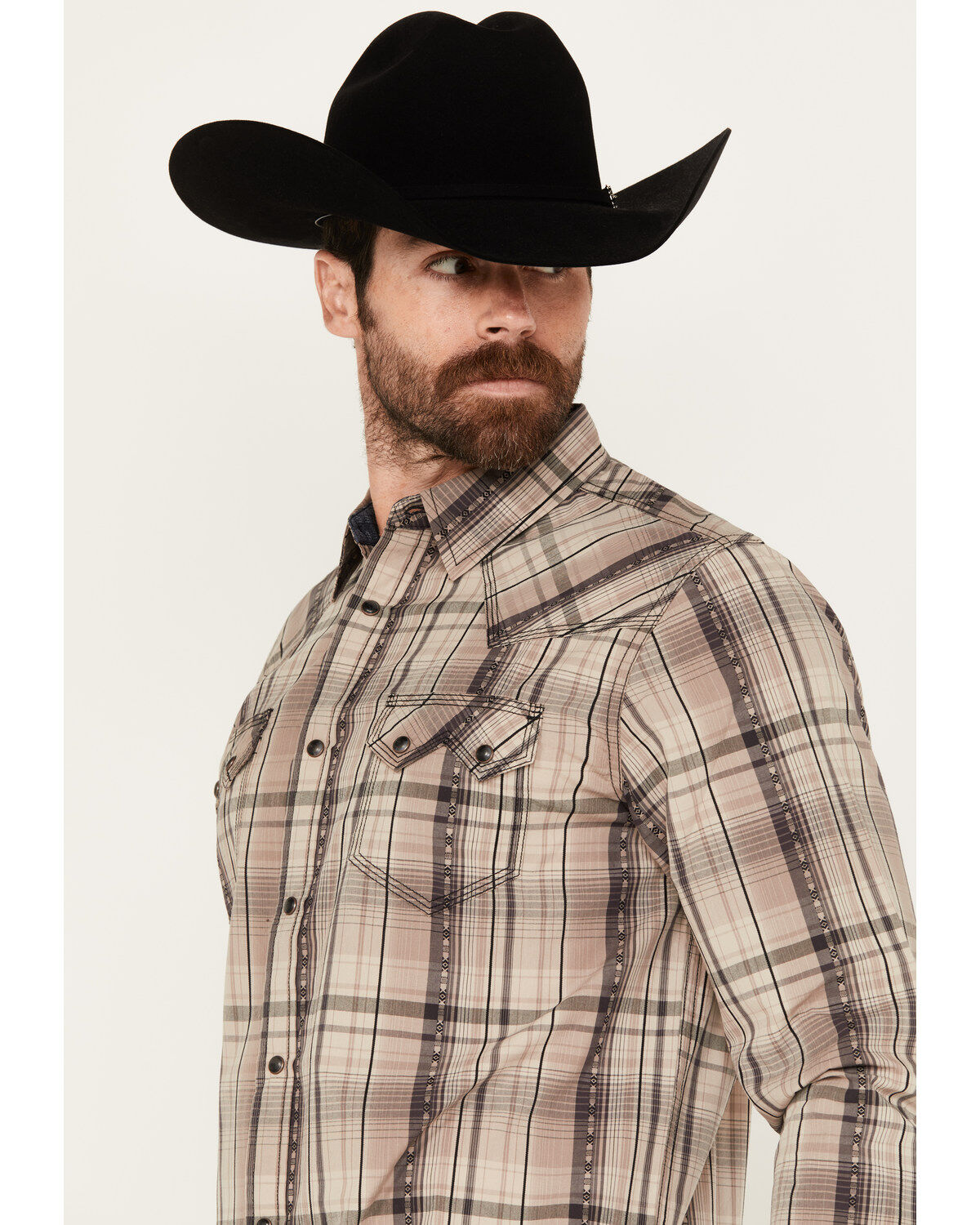 Moonshine Spirit Men's Load Plaid Print Long Sleeve Snap Western Shirt
